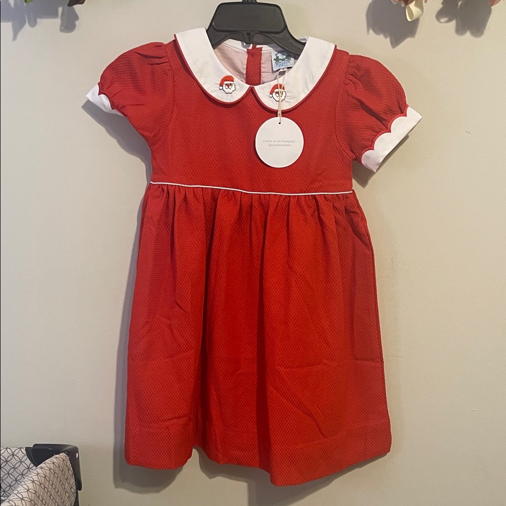 Red and White Collared Dress Souther Taters girls Santa size 8